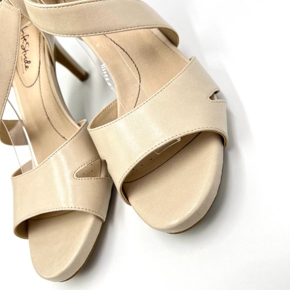 Lifestride Womens Size 11 Mega Almond Cream Beige Tan Nude Open Toe Heels 11M - Picture 5 of 14